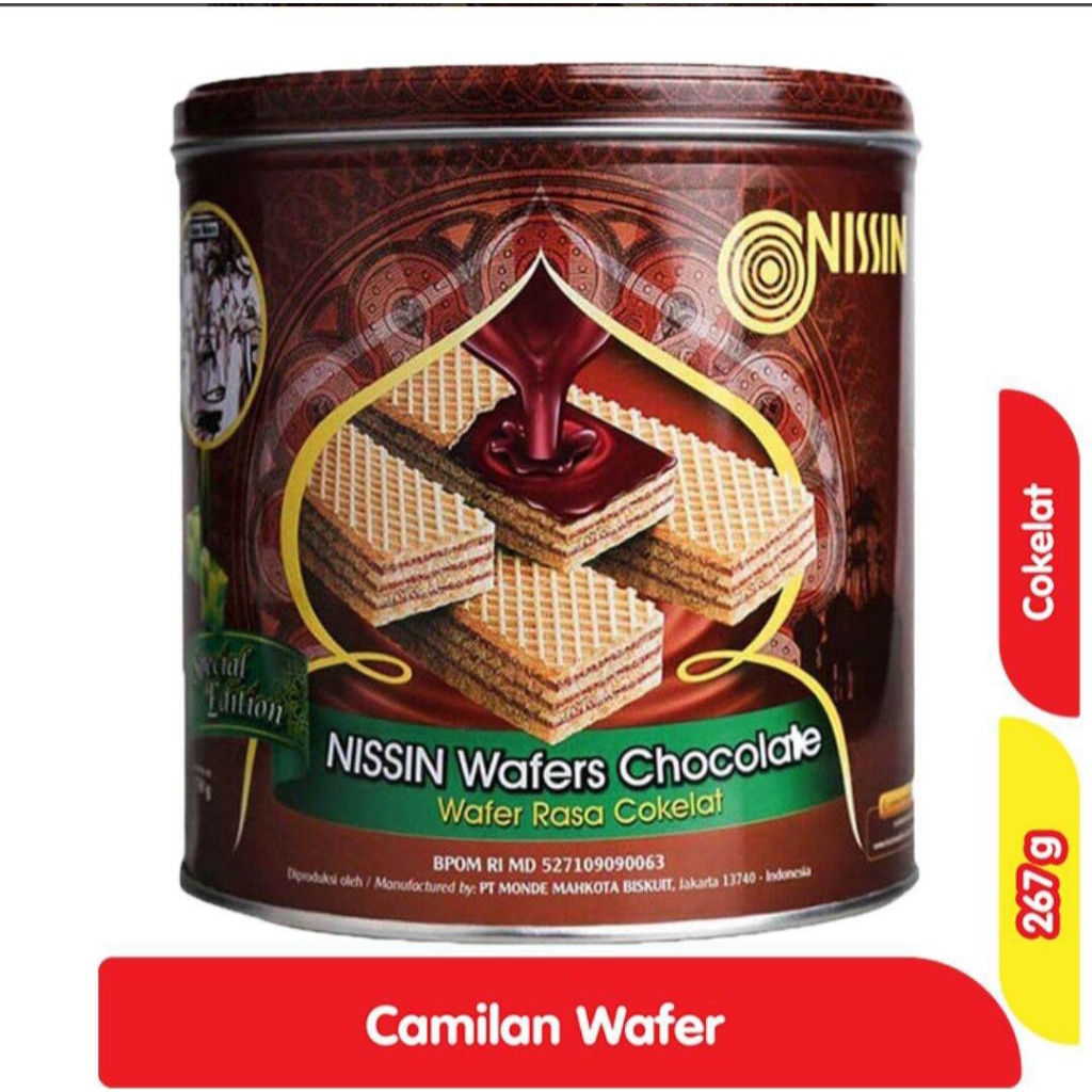 Nissin kue wafer kemasan kaleng 300gram cemilan rasa cokelat