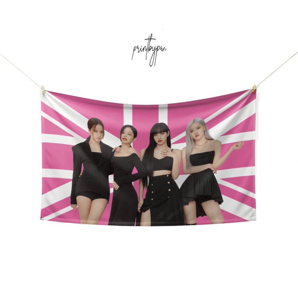 Bendera Custom Photo Inggris United Kingdom UK Pink | Flag K-Pop Anime Bebas Request Poster Kain | D
