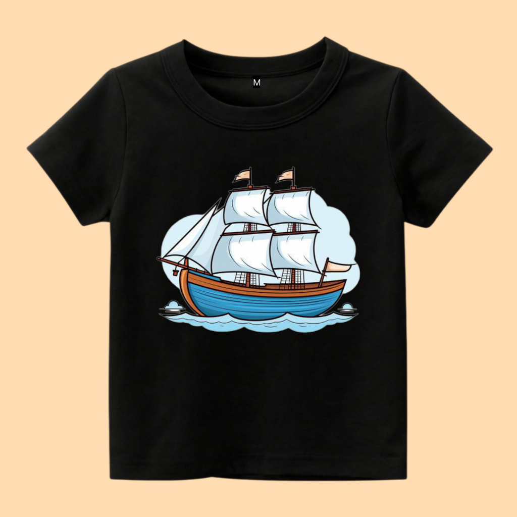 Baju kaos anak gambar kapal layar