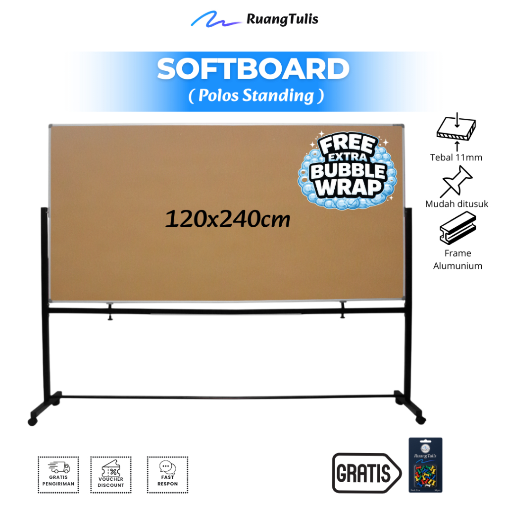 Sakana Softboard / Cork Board / Pin Board / Vision Board / Papan Mading Standing 120x240cm