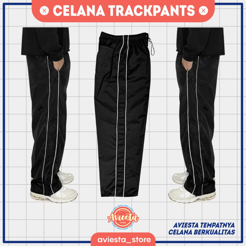 CELANA TRACKPANTS TRAINING PANJANG LIST PRIA WANITA UNISEX OLAHRAGA HITAM BAGGYPANTS SPORT CASUA