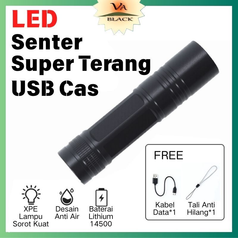 Senter LED Super Terang Mini Anti Air Portabel Tahan Lama Senter Emergency USB Cas dengan Baterai Be