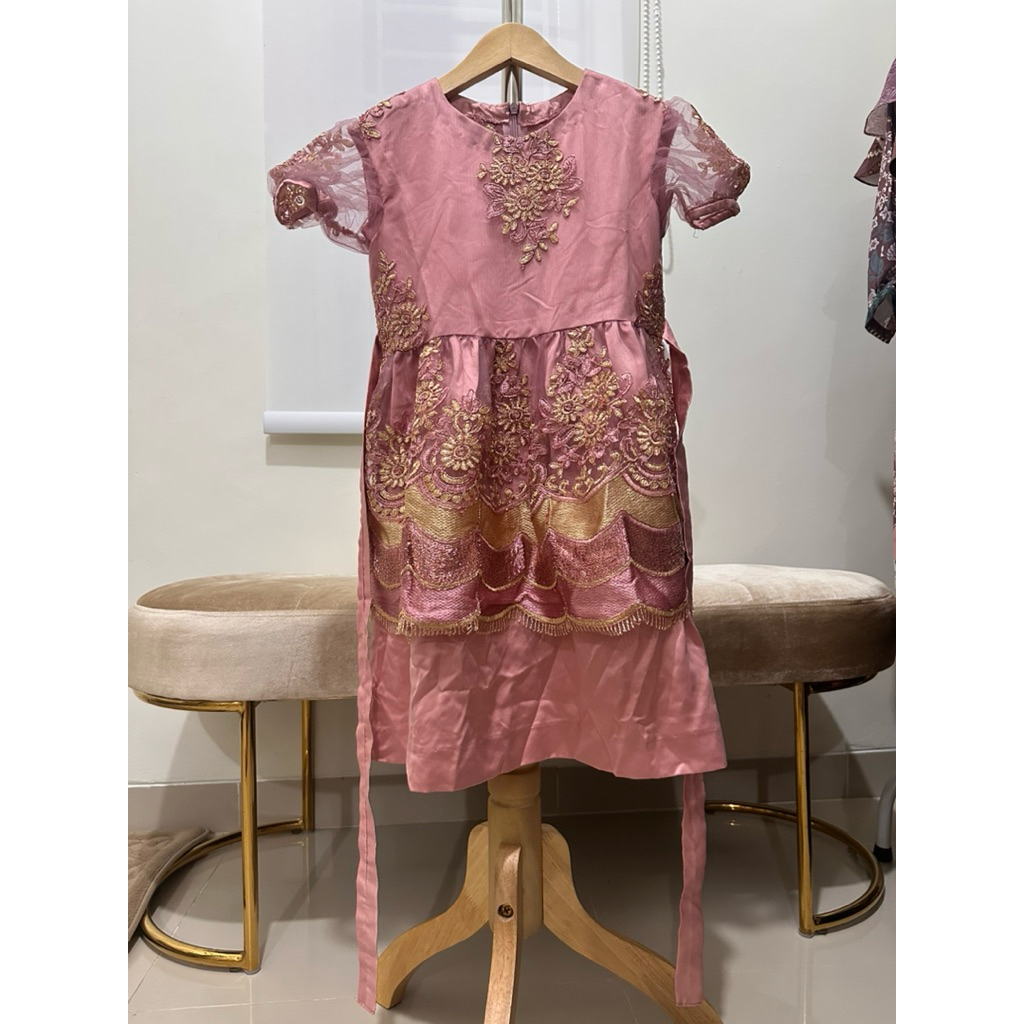 PL dress brukat / baju pesta anak dusty pink