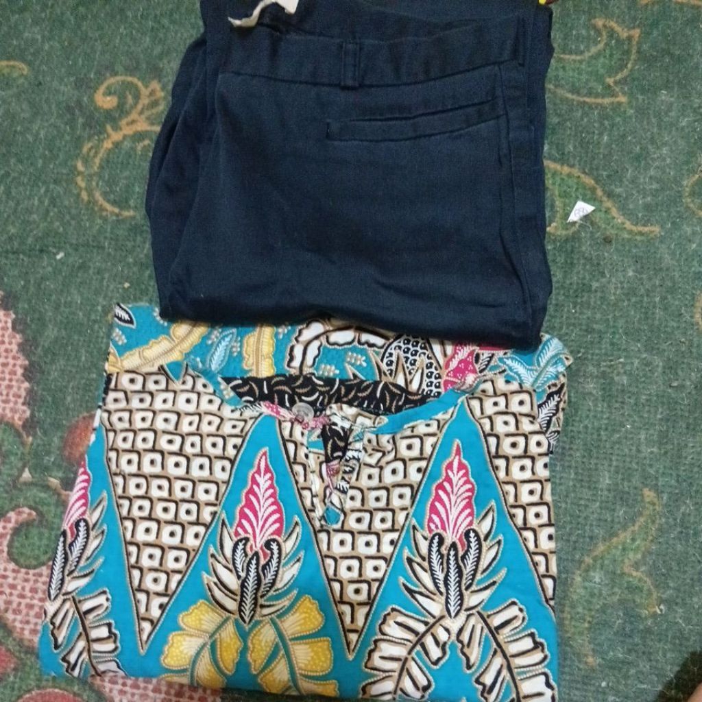 1 set PL celana katun dan blouse batik