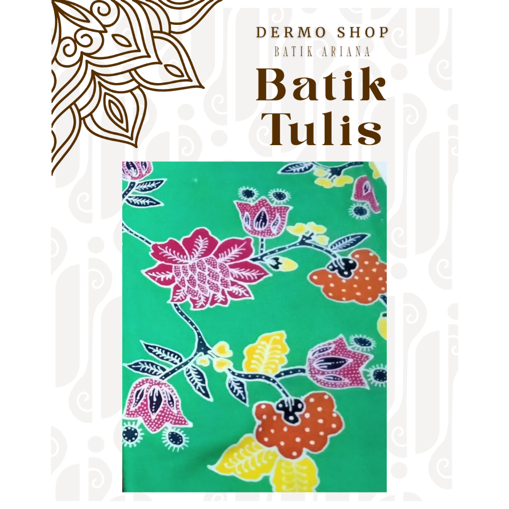 KAIN BATIK TULIS HANDMADE PREMIUM MOTIF FLORAL HIJAU EMERALD CERAH 2 METER – KATUN HALUS ADEM – LIMI