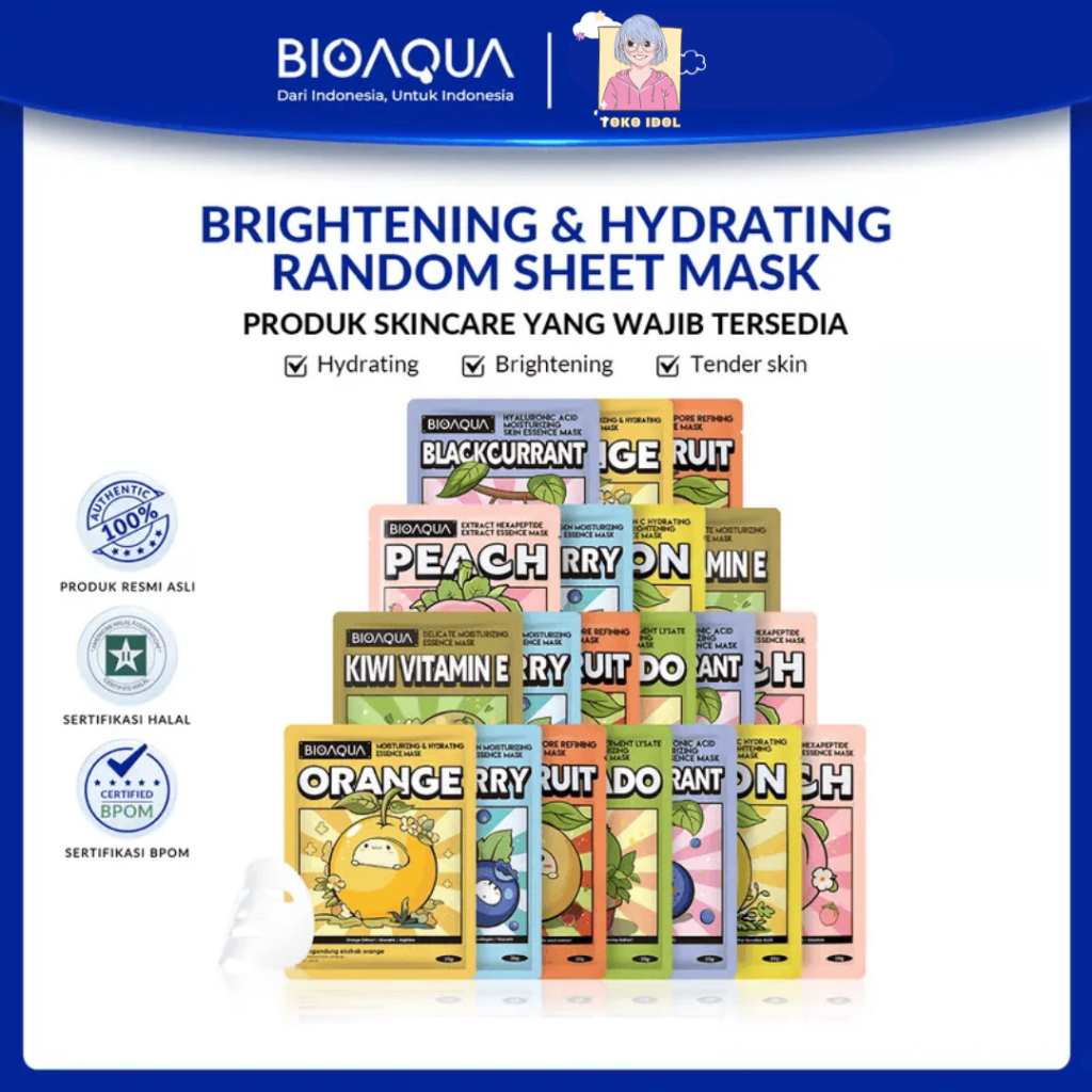 (BPOM) BIOAQUA SHEET MASK,SHEET MASK BIOAQUA BPOM,BIOAQUA ORIGINAL,SHEET MASK BIOQUA,BIOQUA SHEET MA
