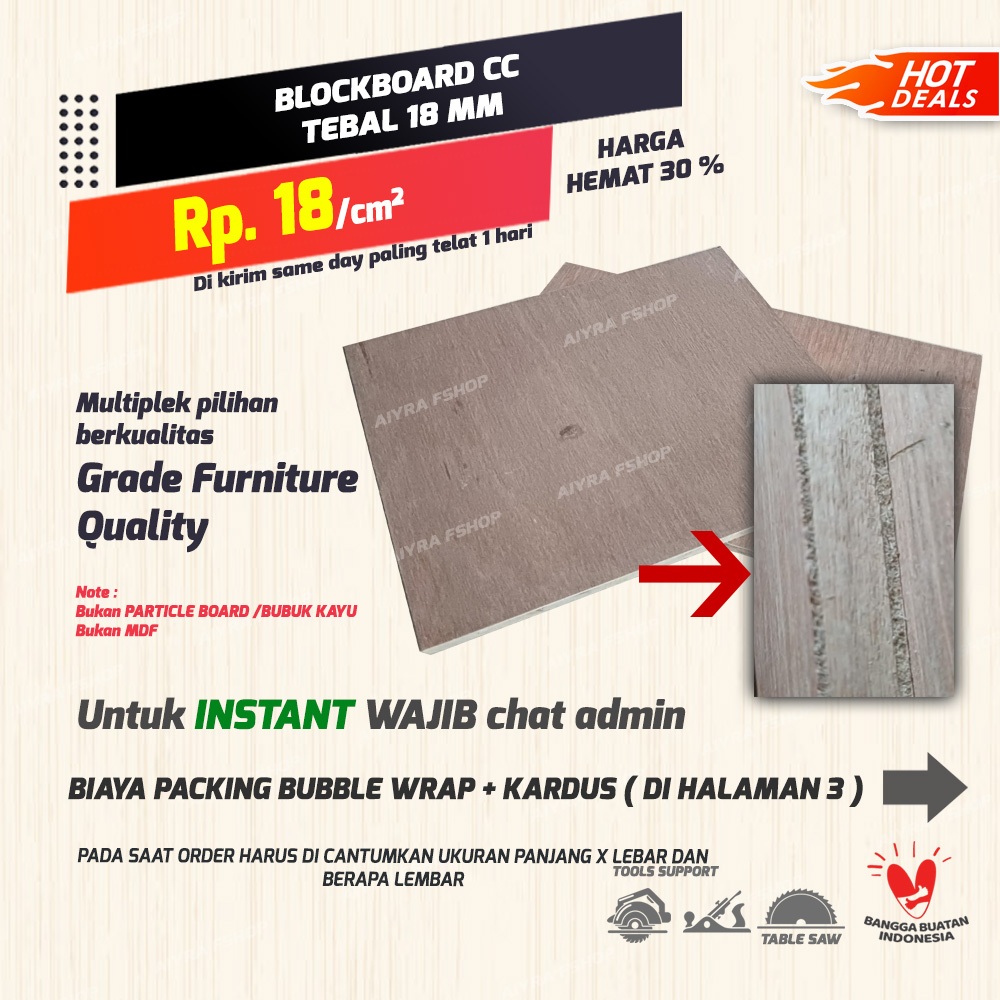 POTONG PAPAN TRIPLEK BLOCKBOARD 18 MM UKURAN CUSTOM