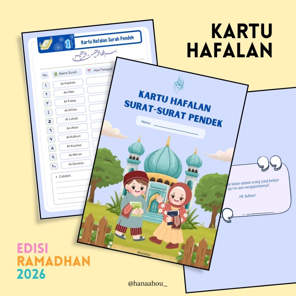 Kartu Hafalan Surat Pendek untuk Anak – PDF Siap Cetak
