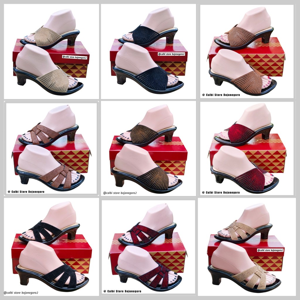 (( STOK READY )) SANDAL CALBI PESTA HEELS 5CM PERMATA CANTIK
