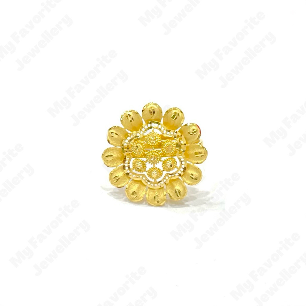 Cincin Adjustable Bunga Matahari Emas Asli Kadar 700 16K