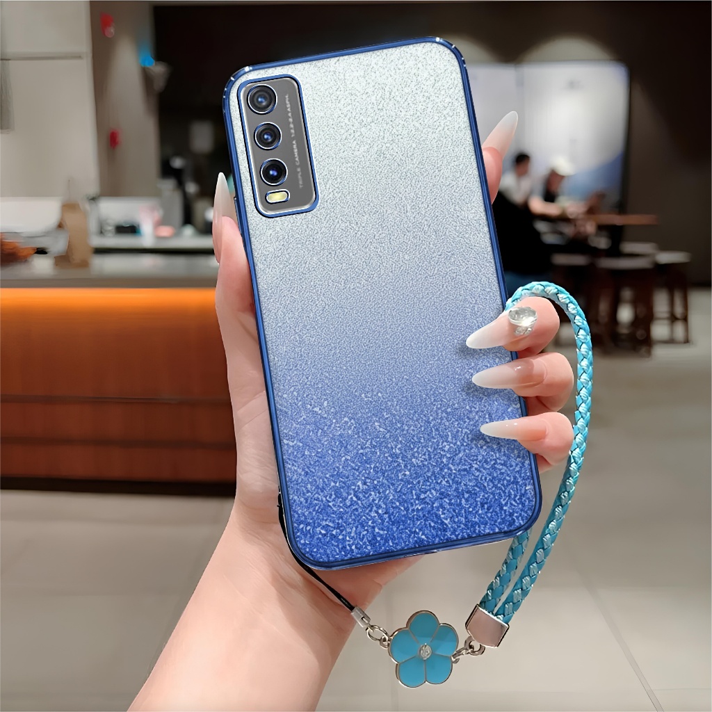 Softcase Vivo Y12s Y20 Y20a Y20s Y20i Luxury Tpu Glitter Free Tali Lanyard Bunga Casing Hp