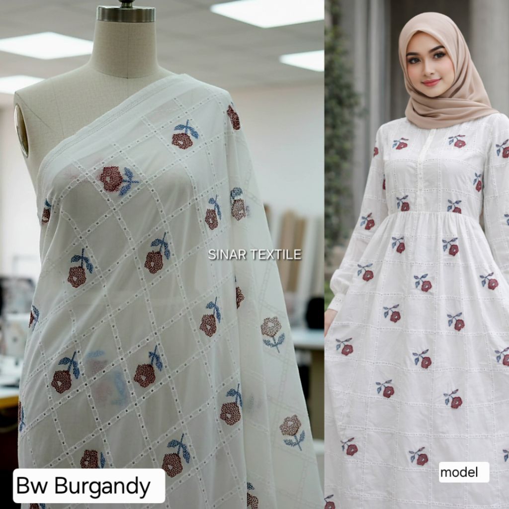 Kain bahan katun bordir bolong sulam / Kain katun bordir bolong halus / Kain katun bordir bolong imp