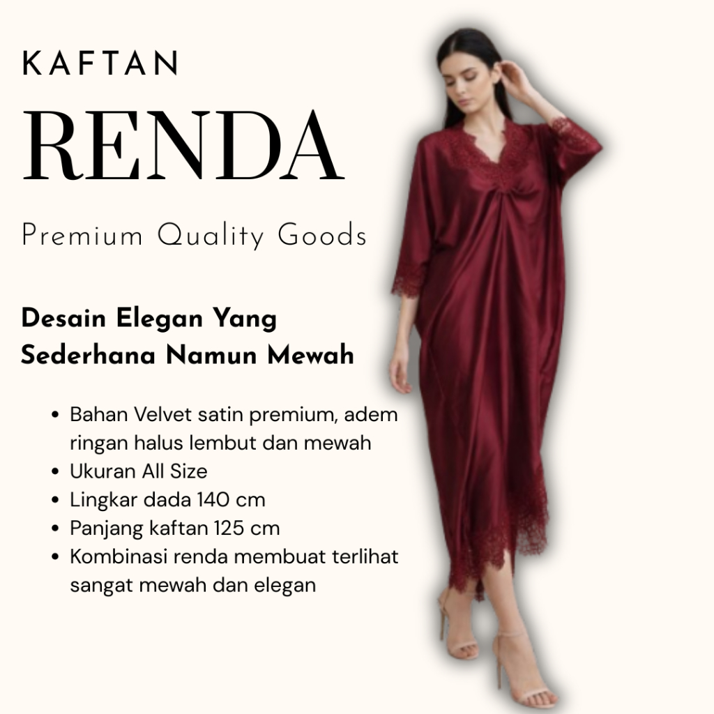 Raya Dress Baju Kaftan Renda Wanita Lebaran Mewah Gamis Satin Lace Renda Premium Outfit Kondangan