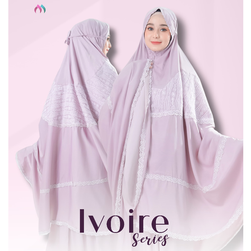 Mukena Dewasa Premium Ivore Series – Mukena Bordir Renda Full Lace Soft Lilac Adem Nyaman Sholat