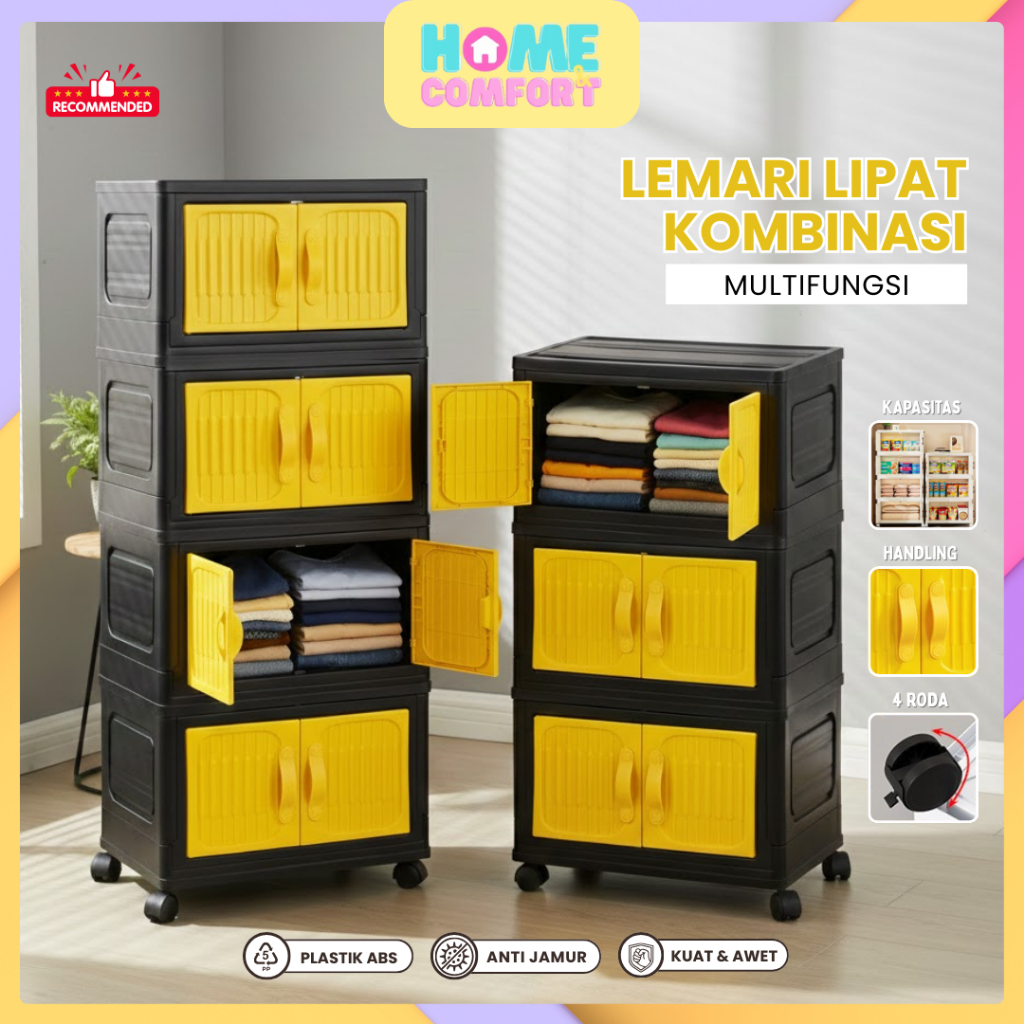 Home Comfort | Lemari Plastik Lipat Kombinasi 2-5 Susun Ukuran Besar & Kecil Rak Pakaian Serbaguna A