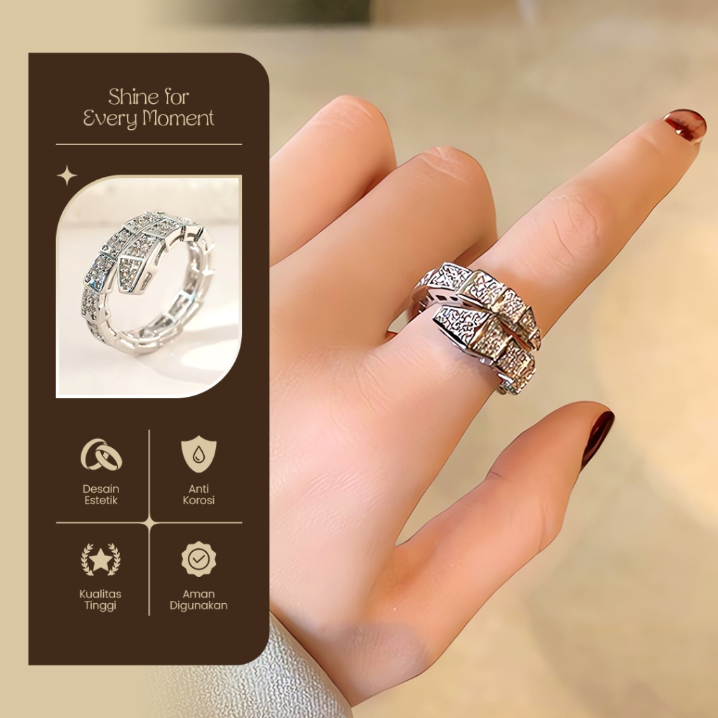 Cincin Wanita - Cincin Ular Berlian Emas Aksesoris Fashion Cincin Aesthetic Jewellery cincin bisa di