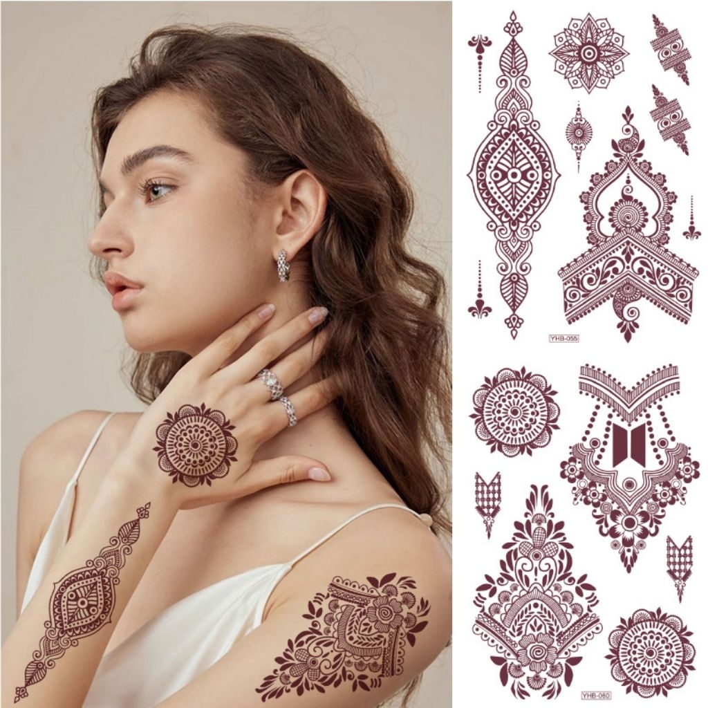 Henna Instan Warna Maroon Tato Henna untuk Pernikahan Henna Instan Langsung Tempel Henna Instan Gold