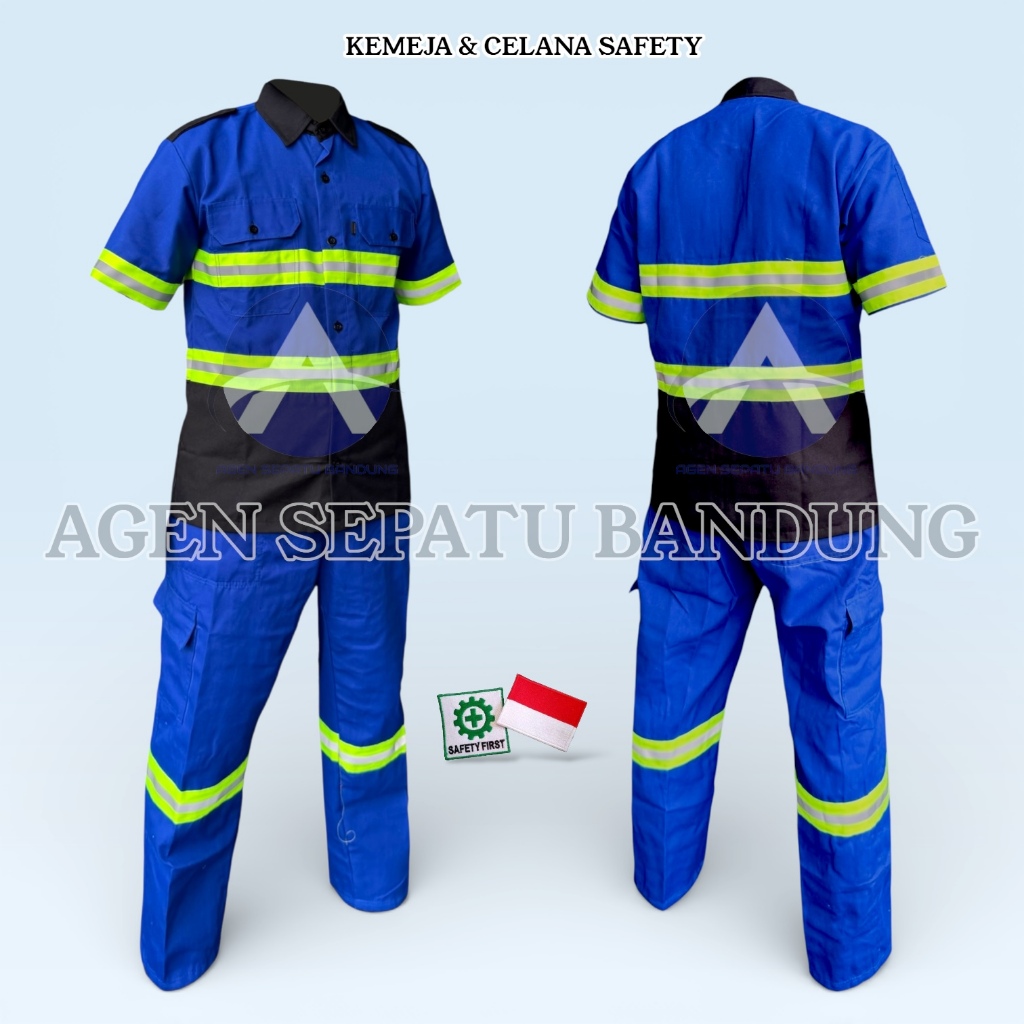 GROSIR Baju Safety Lengan Pendek Katelpak Wearpack Atasan Safety Kombinasi 2 Warna Kemeja two tone S