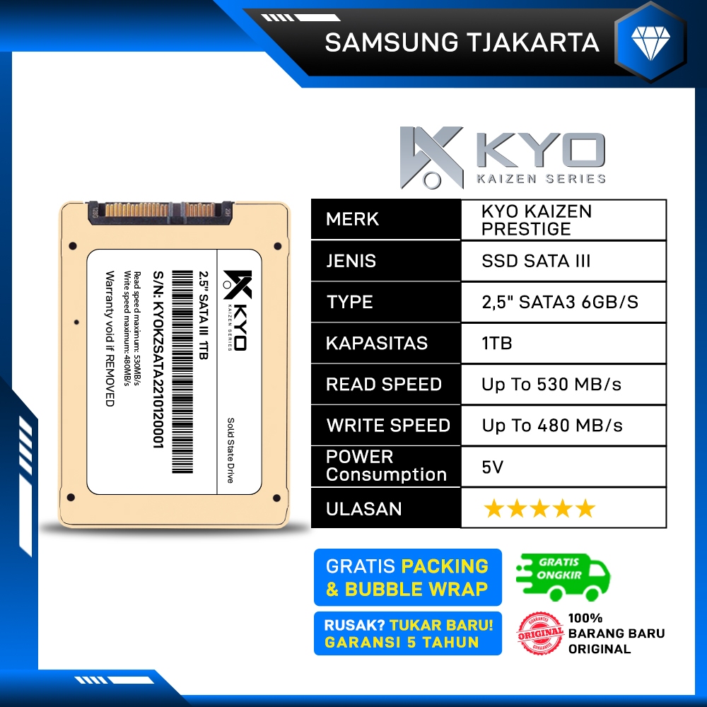 SSD KYO KAIZEN PRESTIGE 1TB SATA 3 2.5" 6GB/s SSD SATA III / SSD SATA3 GARANSI RESMI 5 TAHUN