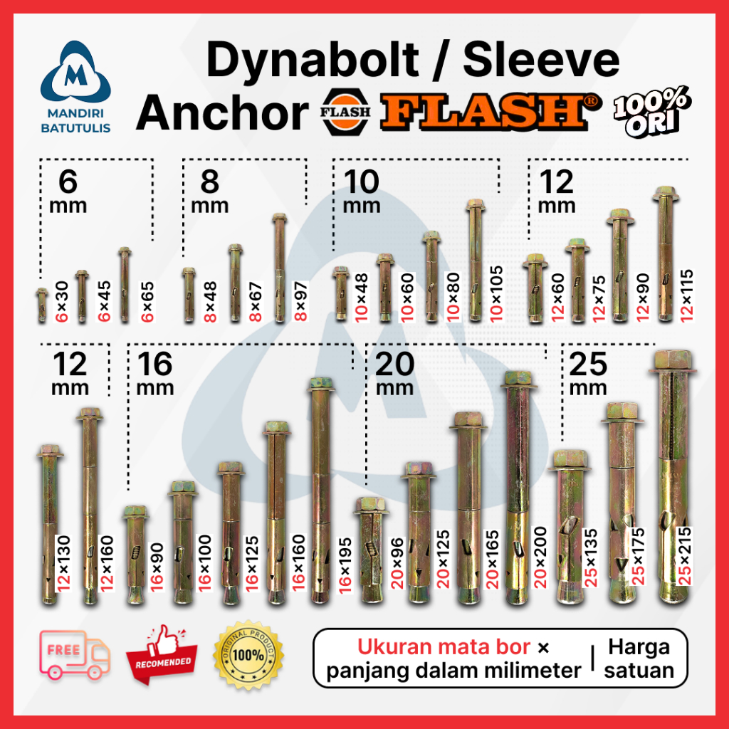TERMURAH Dynabolt Dinabol Dynabol Anchor Bolt Besi 10mm 12mm