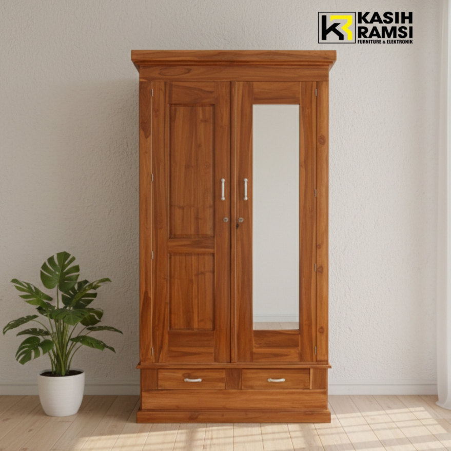 LEMARI JATI 2 PINTU