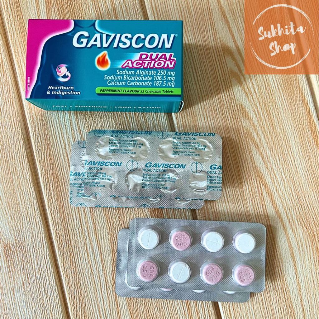 Obat Maag dan Gerd lambung Gaviscon Dual Action Chewable Tablet Kunyah ORIGINAL Australia 16 dan 32
