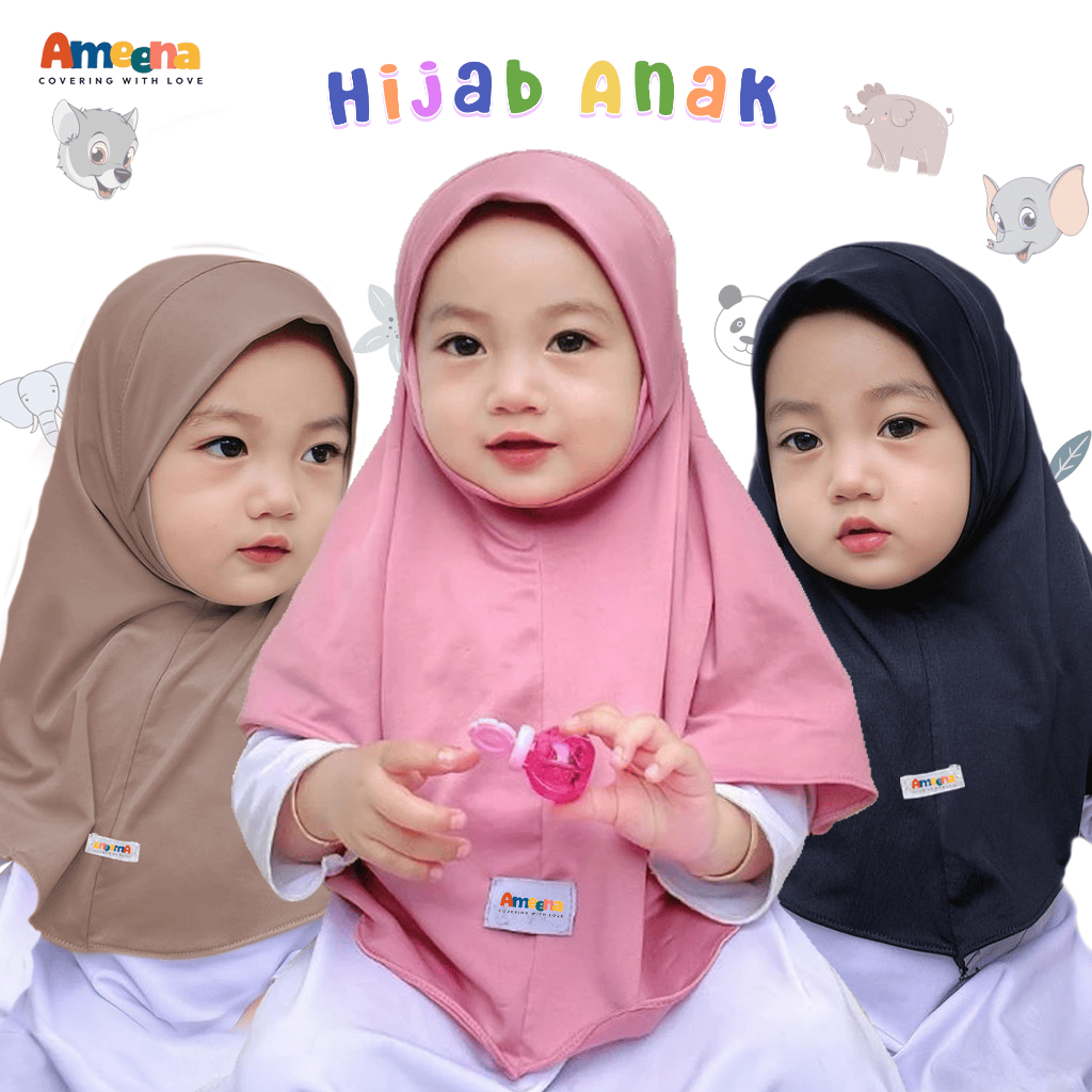 Ameena - Jilbab Anak Bayi Instan Dagu Malay 0 6 Bulan 1 Sampai 8 Tahun Bergo Malaysia Baby Bahan Jer