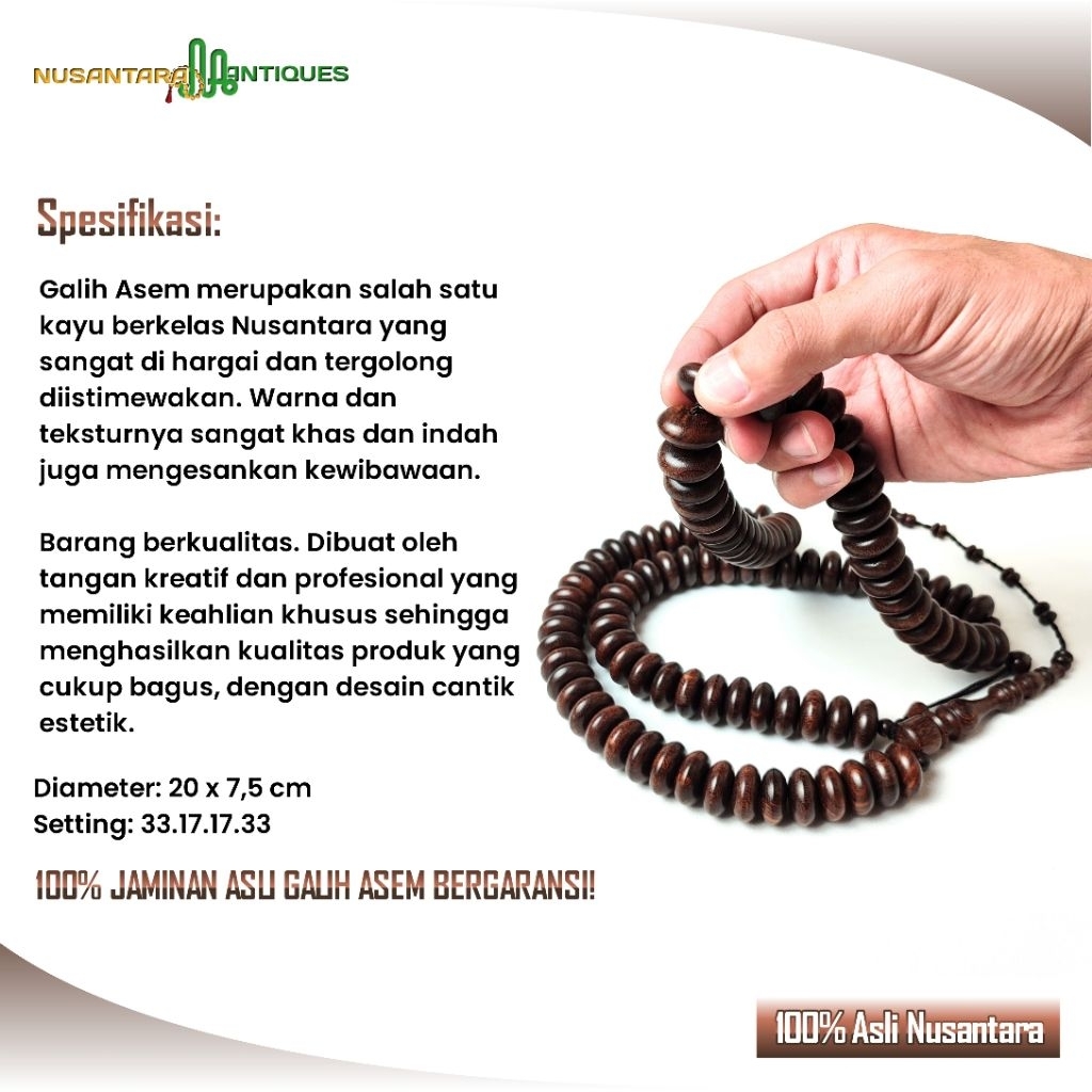 Tasbih Tijani Super Premium Kayu Galih Asem