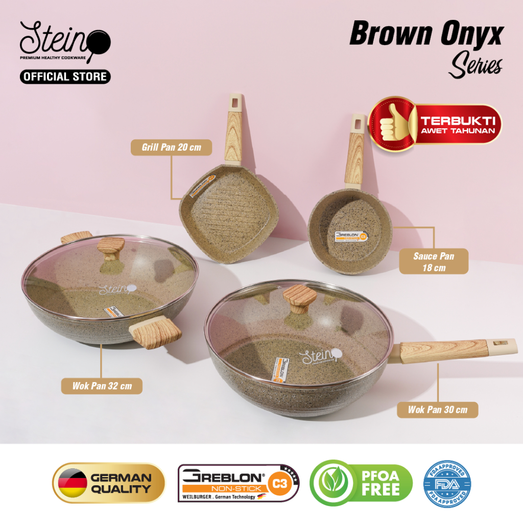 STEIN Paket Onyx Panci+Wok (4 in 1 Granite Series Wok German)- 18cm+ 20cm+ 30cm+ 32cm Official Store