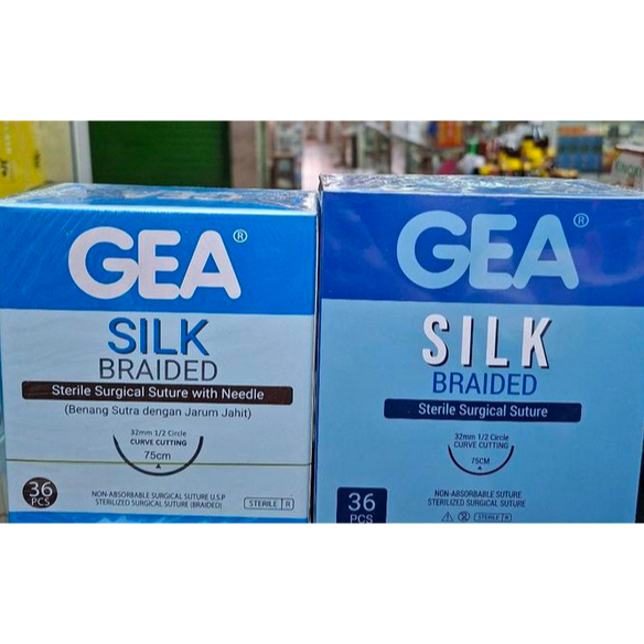 Benang Jahit Silk GEA + Jarum GEA Benang sutra dengan jarum jahit 2/0 | 3/0 isi 36 Pcs - Perbox