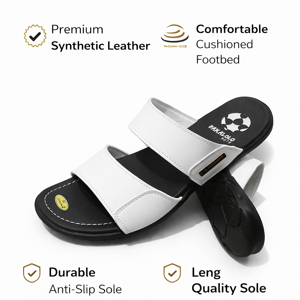 Pakalolo Sandal Slide Pria Synthetic Leather Putih Tan Cokelat Hitam 39-43