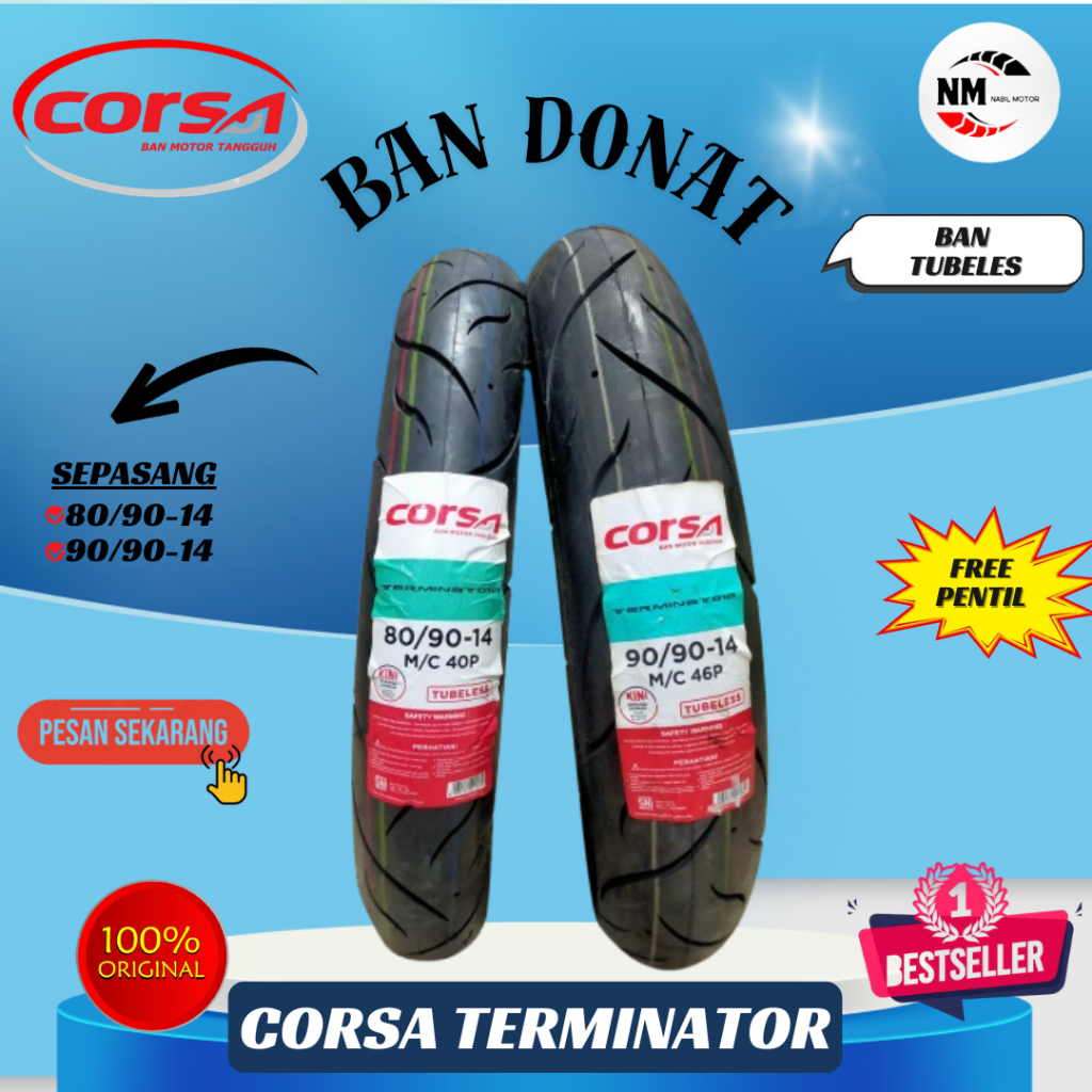 Paket Ban Corsa Ring 14 Matic Corsa Terminator Ban Donat Tubeless Free Pentil