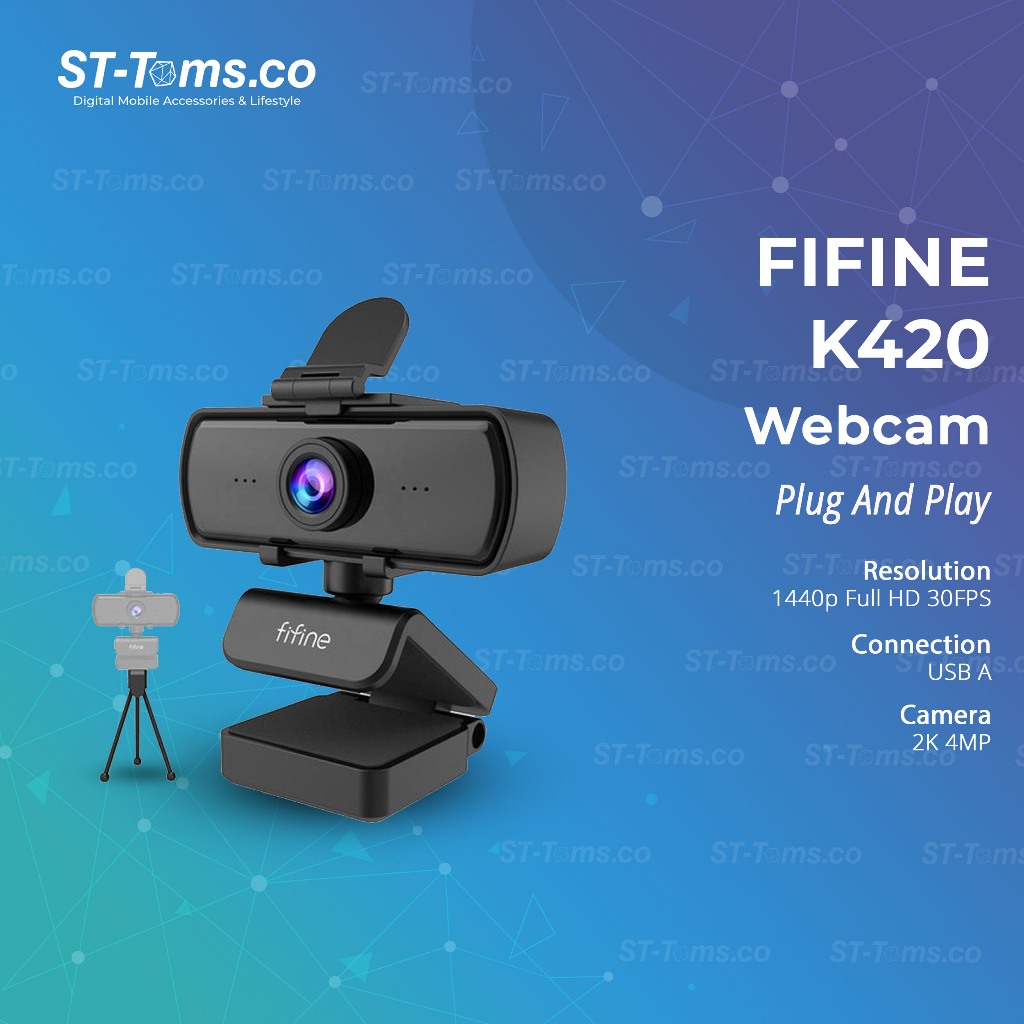 Fifine K420 / K 420 1440P 2K 4MP Full HD Webcam USB Laptop Streaming with Noise Cancelling Microphon