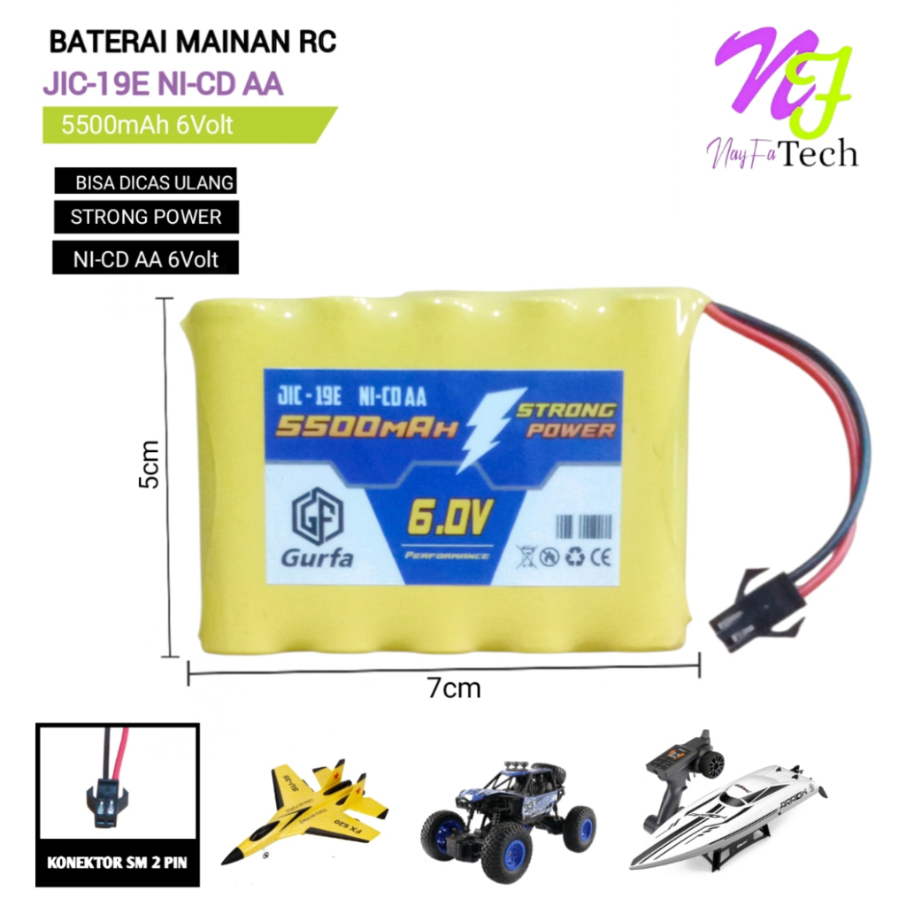 Baterai Mobil Remot/Baterai Mainan RC 5x AA NI-CD 6V - 5500mAh Socket Hitam
