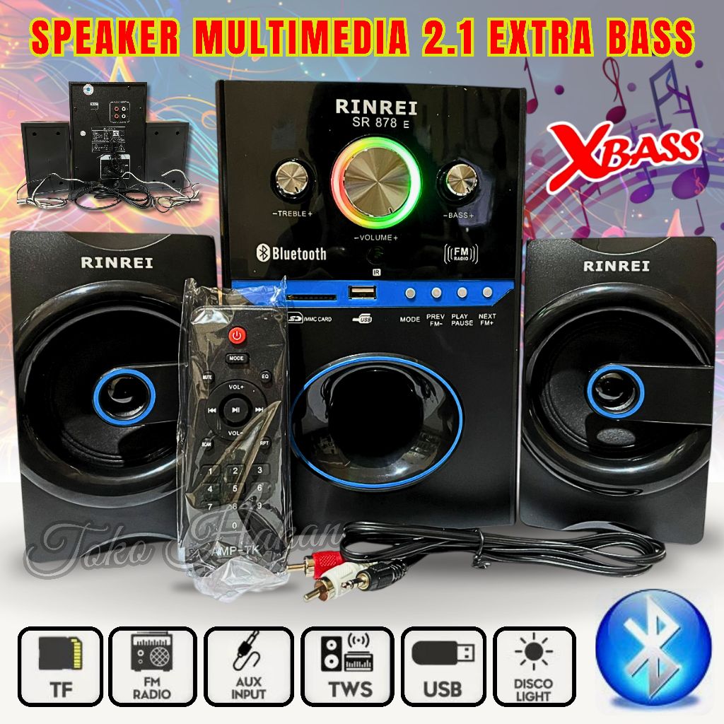 Speaker Bluetooth Aktif RINREI SR 878 E / SR 878 N / SR 878 F / SR 878 L Audio Multimedia 2.1 Super 