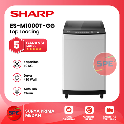 MESIN CUCI TOP LOADING SHARP KAPASITAS 10 KG ES-M1000T-GG GARANSI RESMI (MEDAN)
