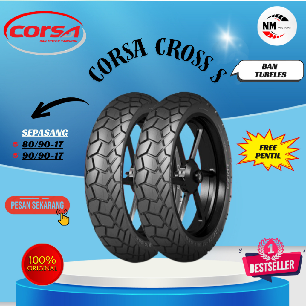 Ban motor ring 17 Corsa Cross S 80 90 - 17 dan 90 90 Sepasang semi trail
