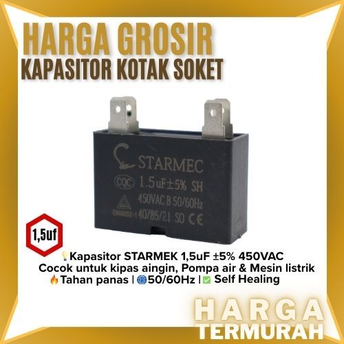 KAPASITOR KOTAK SOKET 1,5UF | KAPASITOR FAN | KAPASITOR POMPA UKURAN 1,5 UF - ASWIN