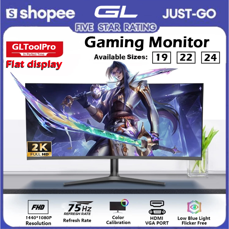 Monitor Gaming 24 Inch 75Hz Full HD 1080P - Monitor Komputer Anti Lag untuk Game & Kerja
