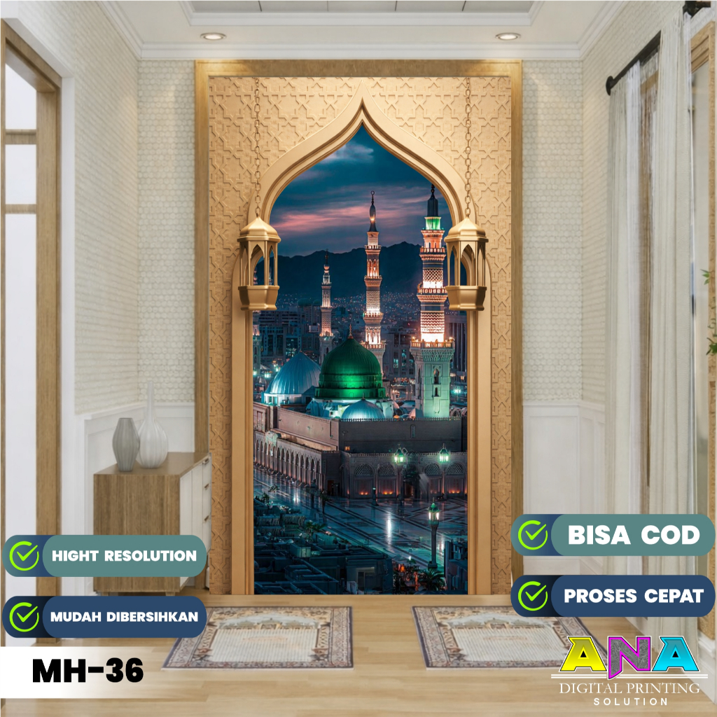 STIKER MIHRAB ISLAMI STIKER MUSHOLA MASJID MOTIF KA'BAH MASJID-STIKER WALLPAPER DINDING ISLAMI
