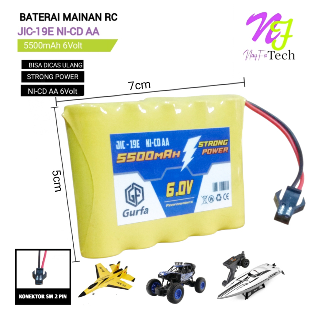 Baterai RC/ Baterai Mainan Mobil Remot 5X NI-CD AA 6,0V 5500mAh Socket Hitam