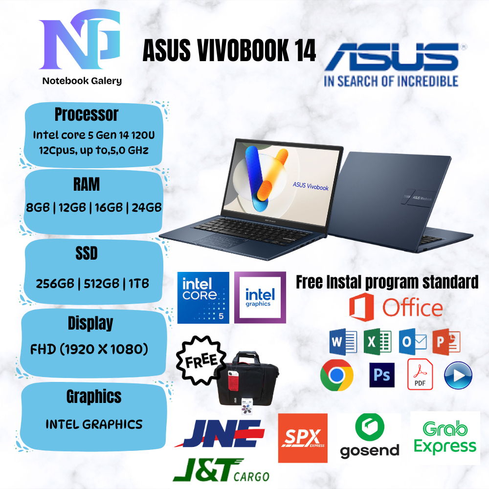 Laptop Baru Asus Vivobook 14 I Intel Core 5-120u (Gen 14) RAM 24GB | SSD 1TB