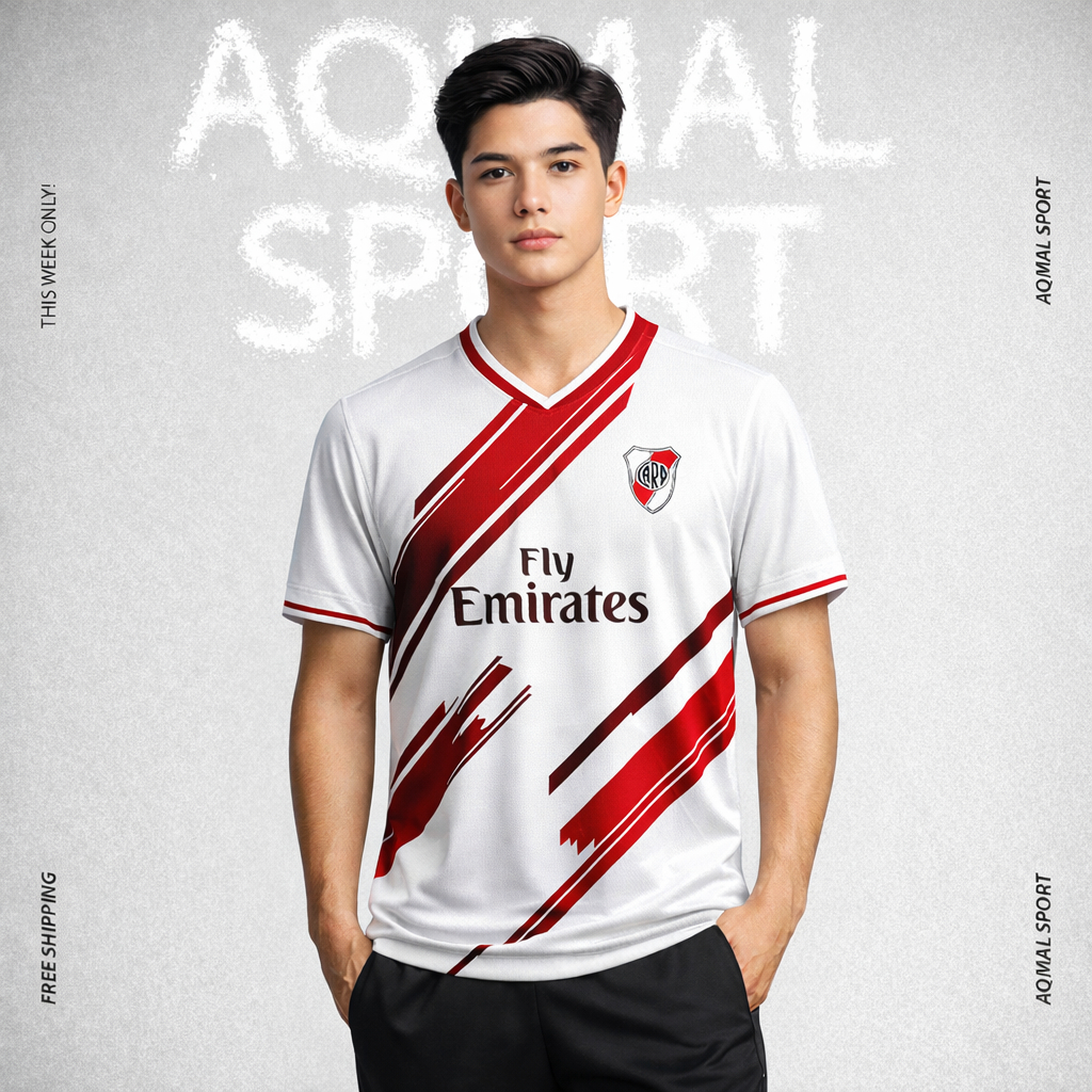 Jersey Bola Desain River Plate Warna Merah Putih - Bahan Dryfit Premium Print belakang polos
