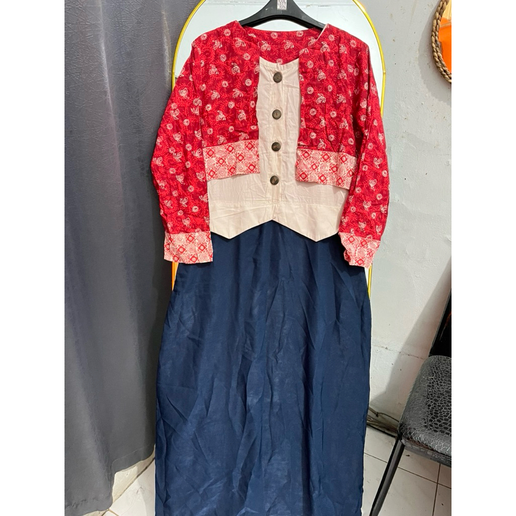 Preloved Gamis Kombinasi Batik Rompi