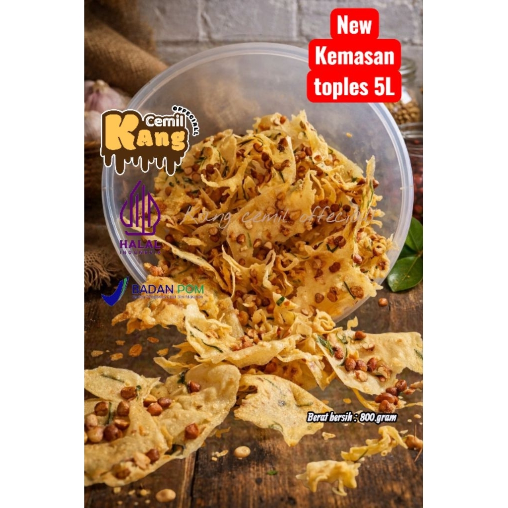 Peyek kang cemil offeciall - kemasan toples 5L - Peyek kacang 1 kg - peyek renyah - peyek kacang tan