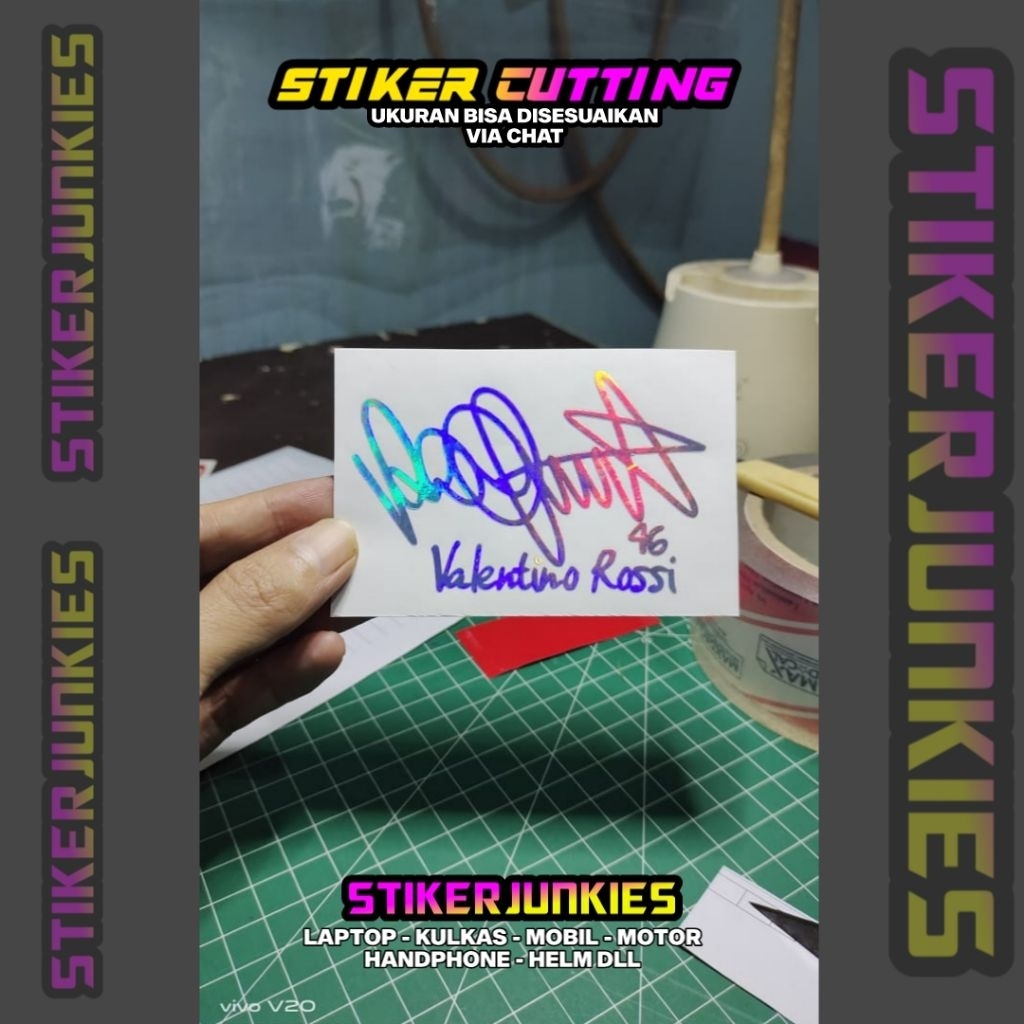 STIKER LOGO TANDA TANGAN VALENTINO ROSSI STICKER CUTTING