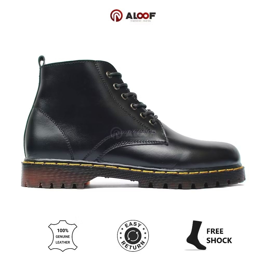 38-43 ALOOF DENBORA - Sepatu Boots Model Docmart 6 Lubang Tali Kulit Asli Original