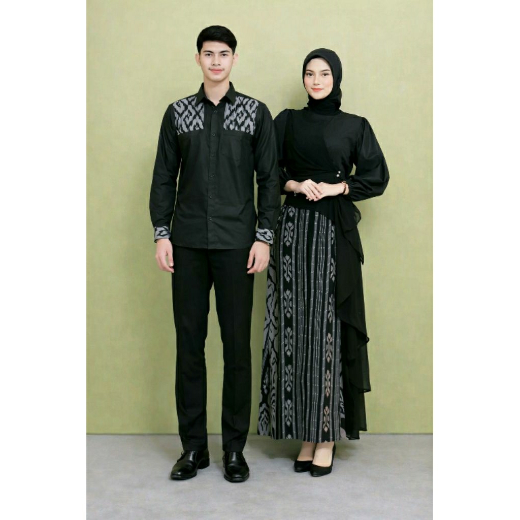 couple tenun dress karina hitam dress tenun kemeja tenun gamis