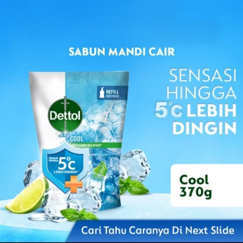 Dettol Sabun Mandi Cair Cool Anti Bakteri 370g Refill - Sabun Cair Dettol Biru Cooling Menthol 370 g