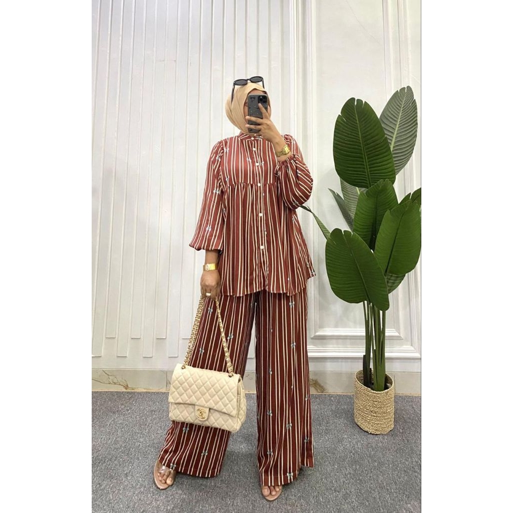 One set Nagita babydoll/ oneset Nagita susun ruffle/ setelan baju muslim wanita/ setcel kulot tunik/